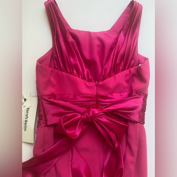 David’s Bridal Bridesmaid Chiffon Dress Size 6 Begonia Color Tie Back Satin Bow - Picture 5 of 16